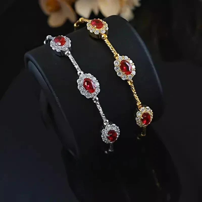 

Новый серебряный браслет S925, искусственная рубиновая лента, эластичный браслет в дворцовом стиле, удача, красный корундовый подарок для лучшего друга