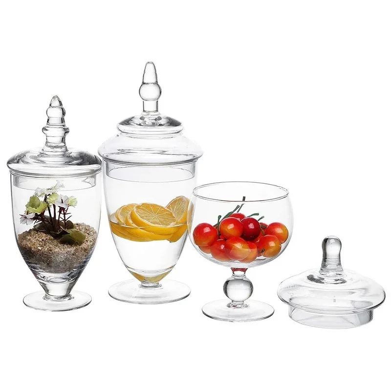Transparent Glass Storage Jar Candy Box with Lid Storage Jar Bathroom Storage Cotton Swab Box European-style Home Accessories