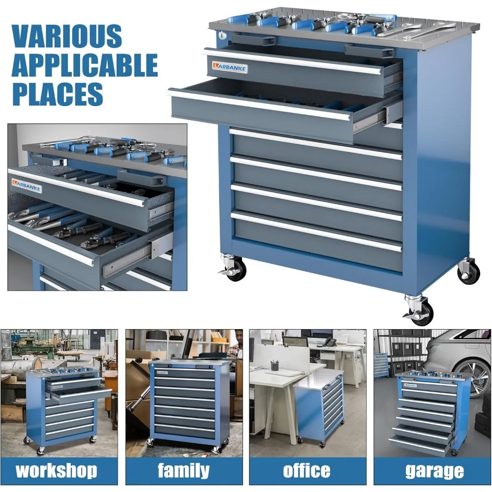 Portable 7-Drawer Steel Tool Storage Cabinet with Lockable System and Swivel Wheels