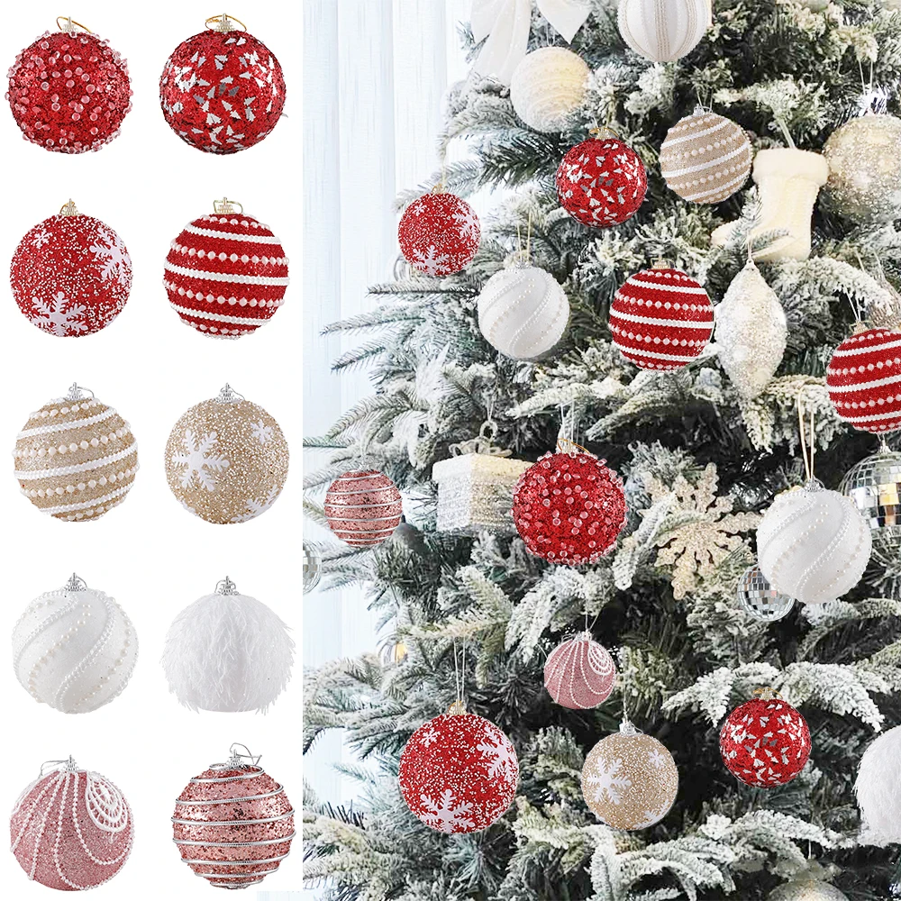 1/4 Pcs 8cm Glitter Christmas Balls Rose Gold White Red Foam Christmas Tree Decoration Christmas New Year Home Decor Gifts 2023