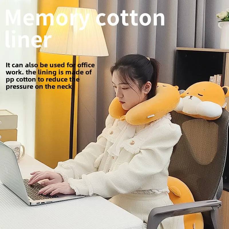 Cute Cartoon Plush Car Headrest Neck Pillow and Lumbar Support Set for Girls