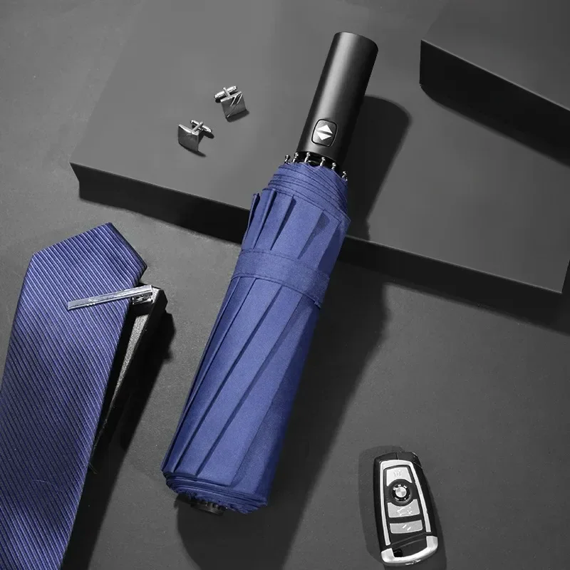 Paraguas plegable totalmente automático de 12 huesos para hombre y mujer, sombrilla grande doble para sol soleado o lluvioso, protección UV