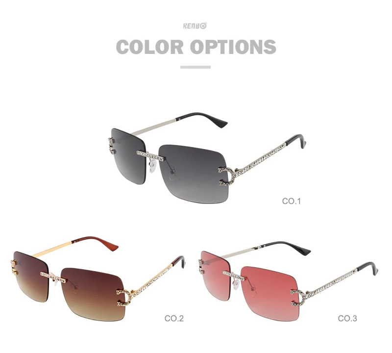 Kenbo Neue Randlose Rechteck Sonnenbrille Frauen Männer Shades Marke Designer Blingbling Diamant Sonnenbrille Retro Rahmenlose Sonnenbrille – Detail 3