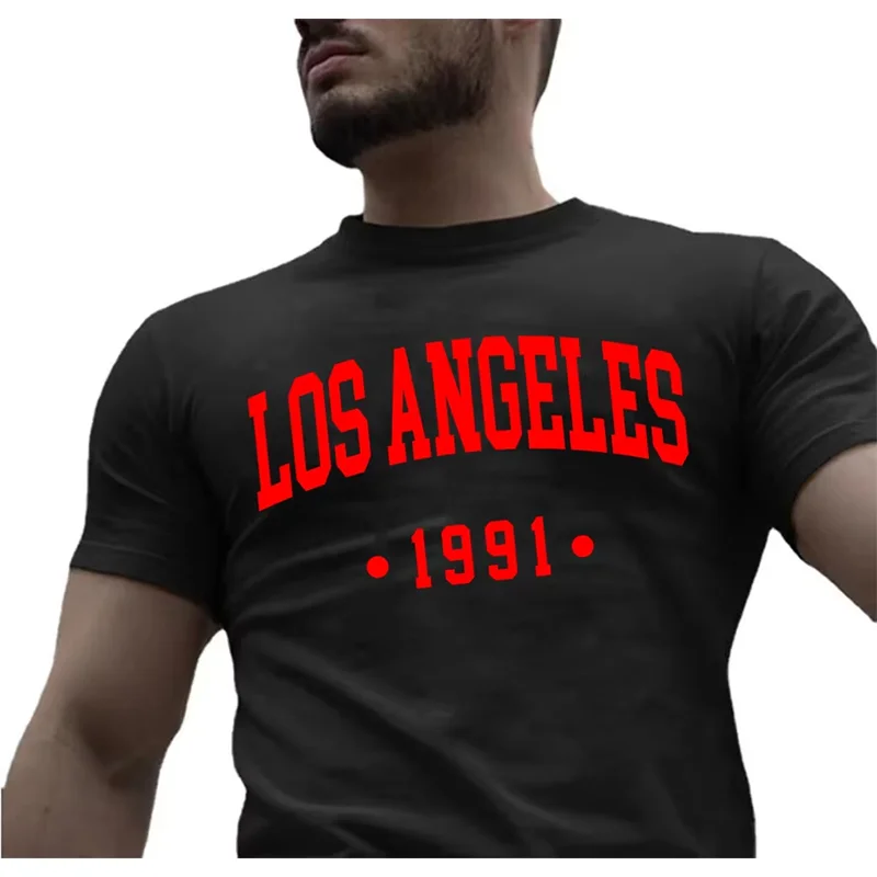 Los Angels 1991 Usa City Letter Print T Shirt Men Oversize Breathable Clothing Summer Sweat Luxury T-Shirt Cotton Goth Tee Shirt