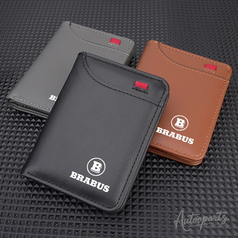 Carteira de couro masculina com logotipo de carro, porta-moedas, porta-cartões de identificação personalizado para Brabus Smart W204 W205 GLC G65 W463 G500 G350 CLA W464