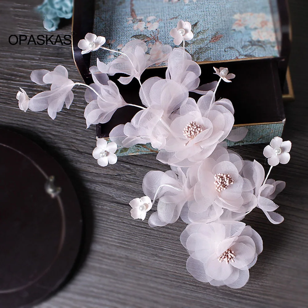 Handmade Hairbands Wedding Hair Accessories For Women Tissue White Flower Pearl Headbands Tiaras Bridal Prom Headpiece Jewelry