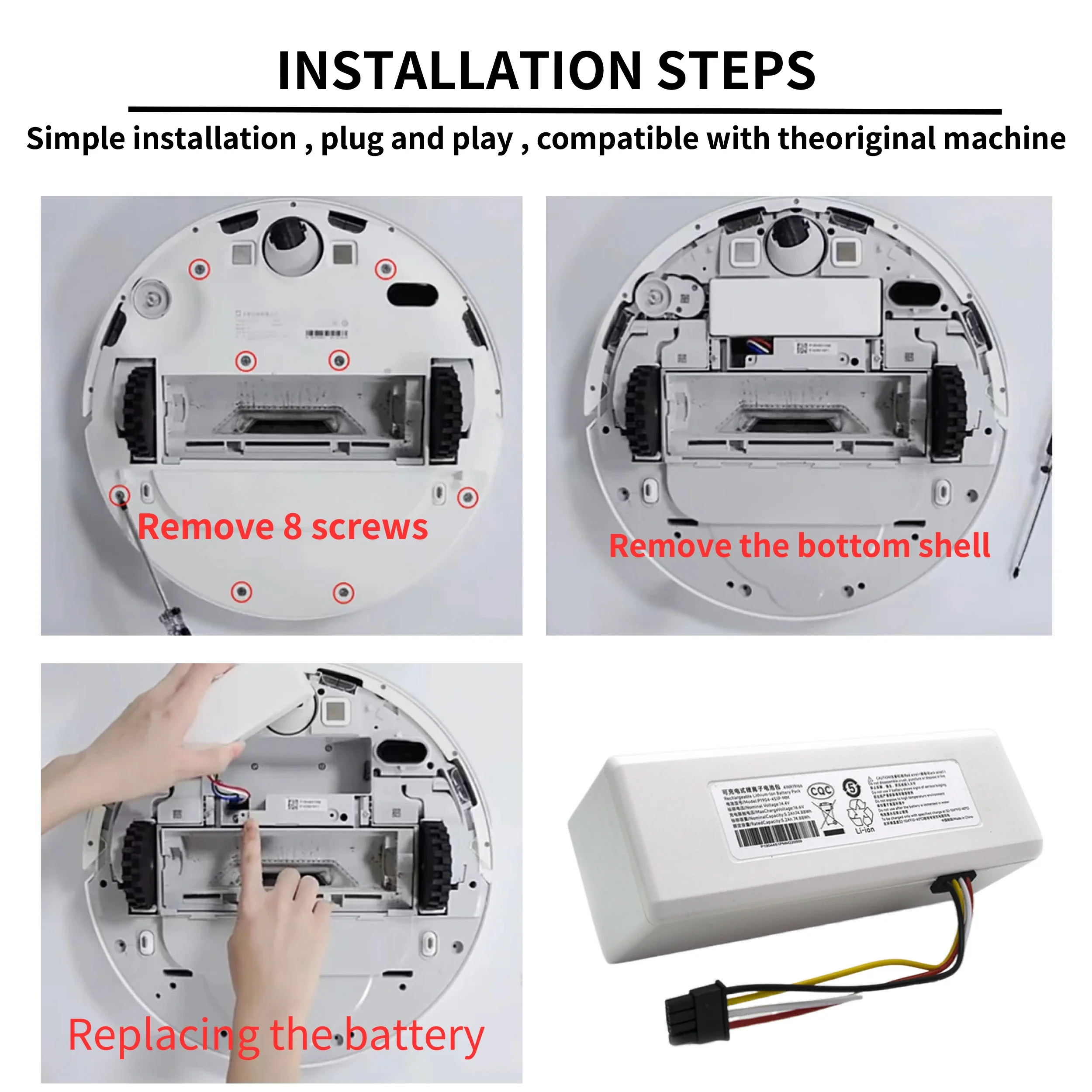 NEW 14.4V 12800mah P1904-4S1P-MM Battery For Xiaomi Mijia 1C STYTJ01ZHM Robot Vacuum Mop Cleaner Accessories Parts