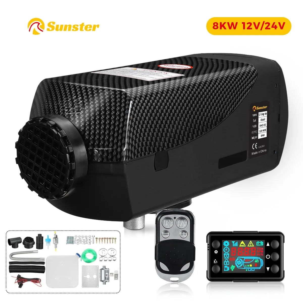 Diesel Air Heater 8KW 12V 24V Car Heater with Remote Control and LCD Thermostat Monitor for Cars Trucks RVs Boats Buses