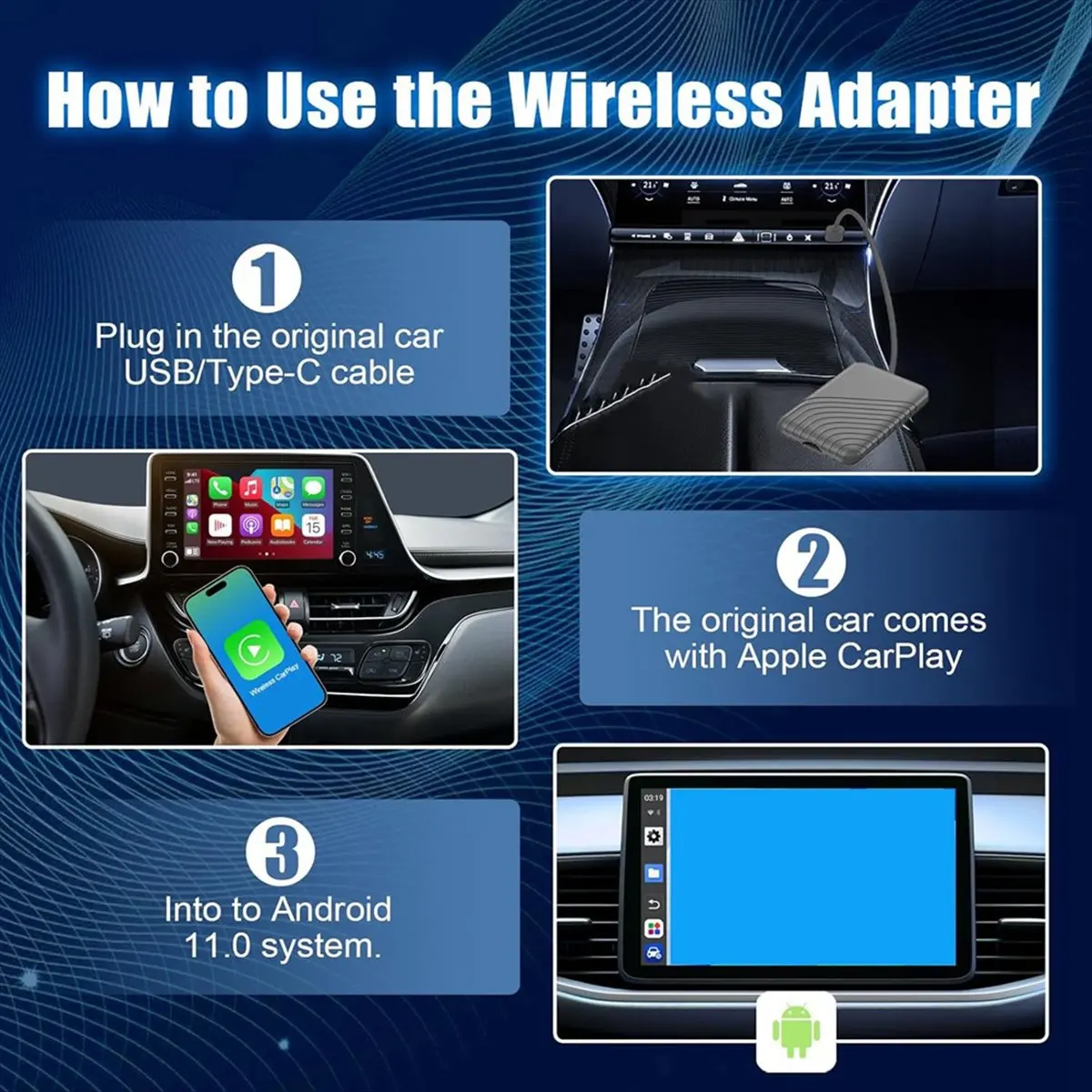 【ELEVATE LIFE】4-in-1 Wireless Carplay Adapter,Android Auto Wireless Adapter,Wired to Wireless Adapter Smart AI Box for 2016+ Car