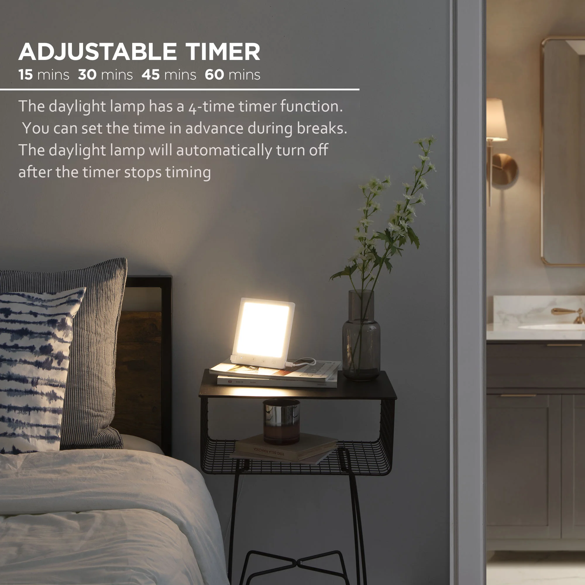 مصباح SAD خالي من الأشعة فوق البنفسجية، مصباح فلورسنت كامل الطيف، ضوء ليلي مؤقت، مناسب للمنزل/المكتب، مصباح عاكس للشتاء الموسمي #4