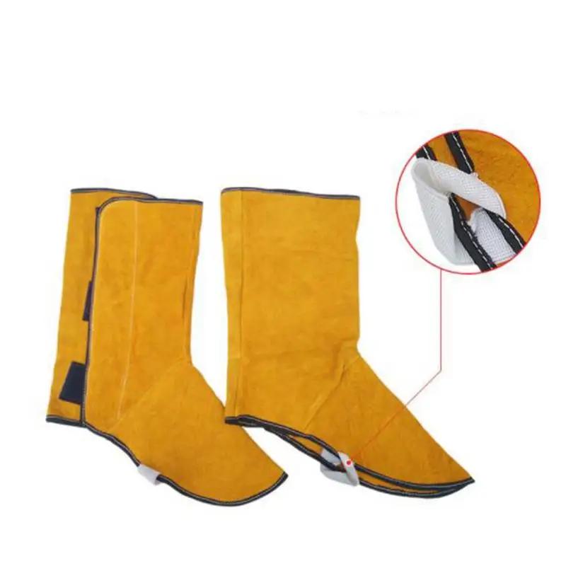 Leather Long Shoes Boots Leather Welding Spats Fire Protection Shoes Foot Leggings Welder Foot Cover Wear Insulation For Welder