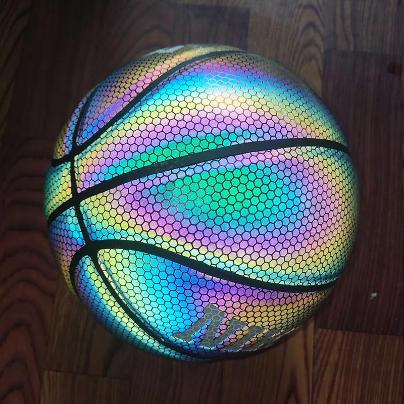 Reflective Basketball Size 7 Outdoor Indoor Glowing Basketball Holographic Color Luminous Basketball Ball