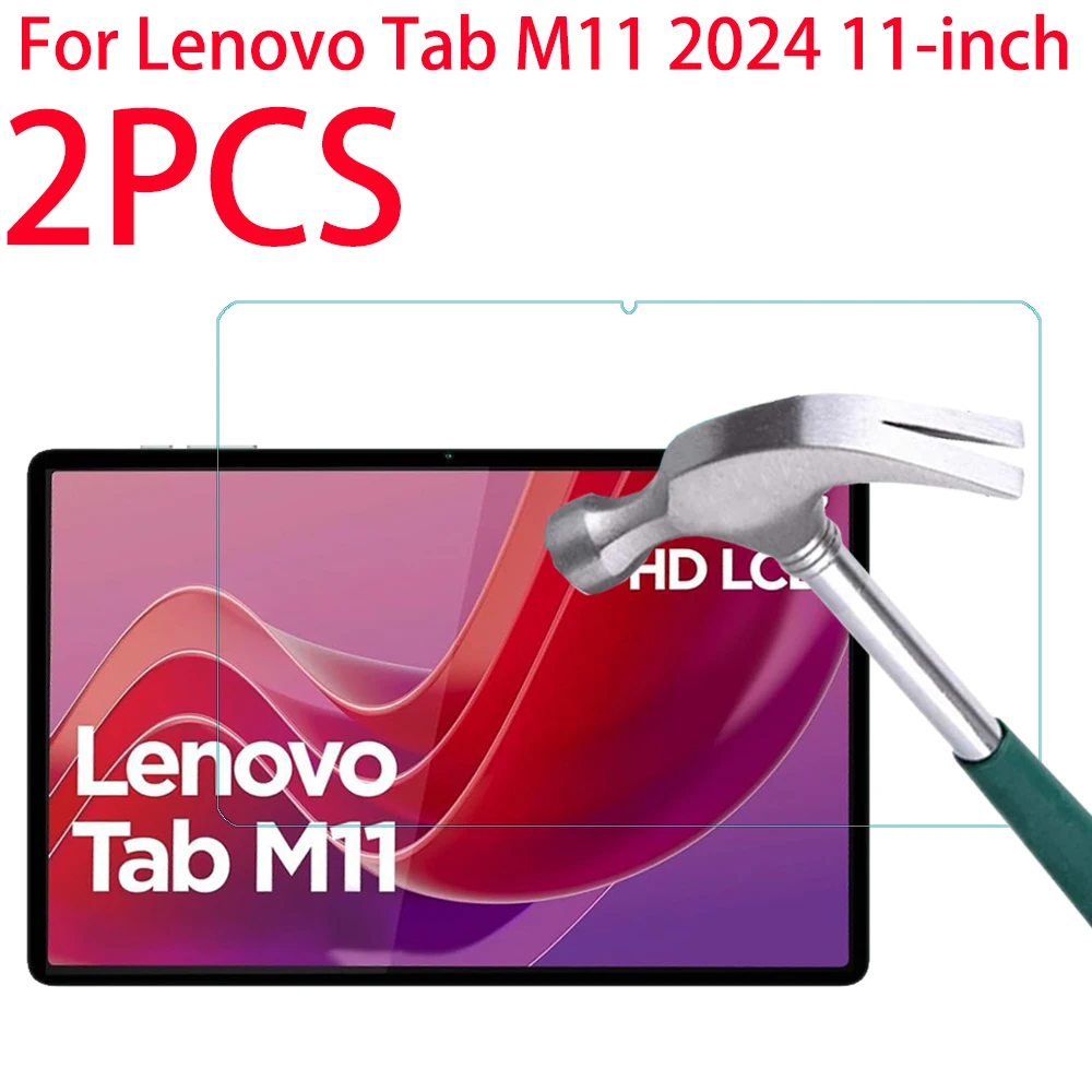 2 Pieces HD Scratch Proof Screen Protector Tempered Glass For Lenovo Tab M11 11-inch 2024 Tablet Protective Film Free Bubbles