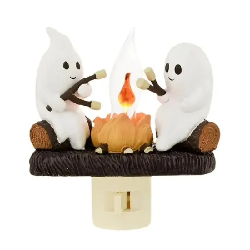 Ghost Campfire Flickering Night Light,Halloween Night Lights Plug into Wall,Ghost Pumpkin Night Light Dusk to Dawn  Lamp