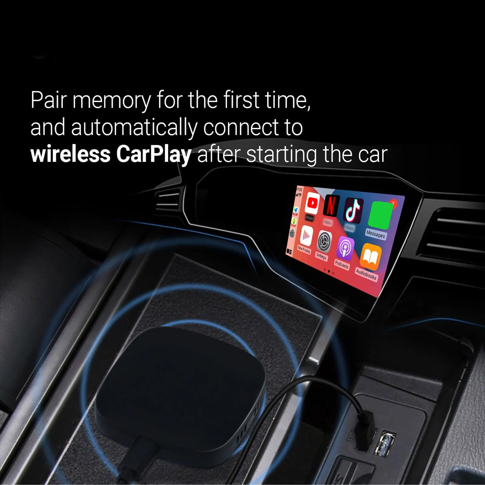 2-in-1 Wired to Wireless Carplay Android Auto AI Box for Watching YouTubu Netflix TIKTOK Videos Suitable for Apple and Android