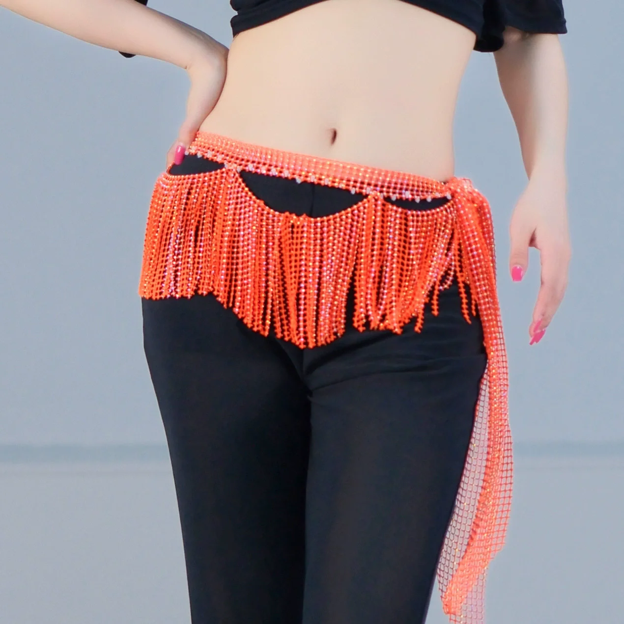 

New Shining Rhinestone Tassel Belly Dance Hip Scarf Deluxe Wave Tassel Waist Chain Women Dance Wear Waist Belt Bellydance Scarf