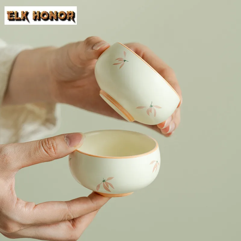 

2pc/lot Beige Pink Orchid Teacup Antique Tea Bowl Tea Pair Tea-tasting Smelling Cup Chazhan Master Cups Cafes Accessories 80ml