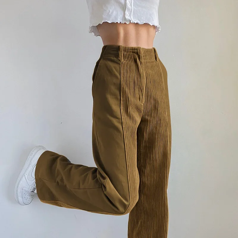 

Casual Corduroy Pants Women Vintage Patchwork Straight Aesthetic Baggy Trousers Harajuku High Waist Loose Female Stretwear