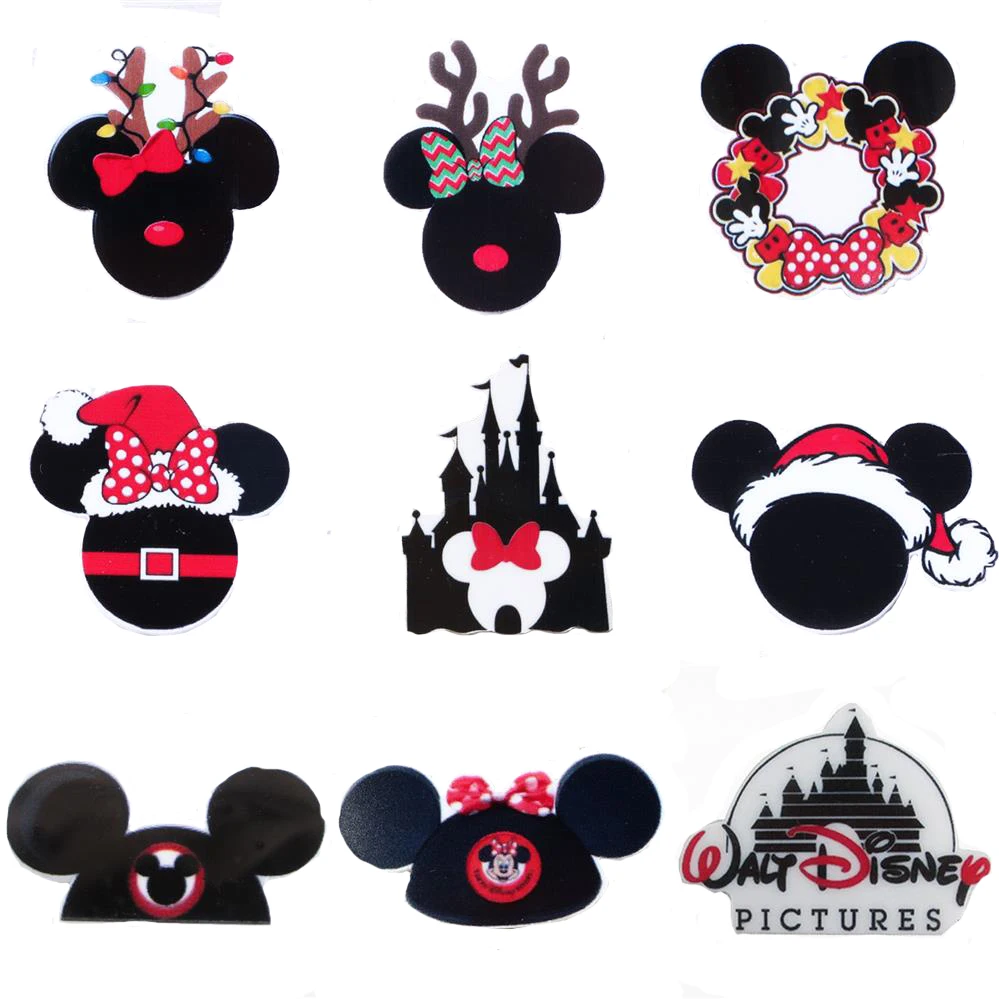 Disney Mickey Christmas 5pcs/lot Planar Resin Flatback Craft Supplies Cabochon Scrapbook DIY Hair Bow Bag Material Acrylic