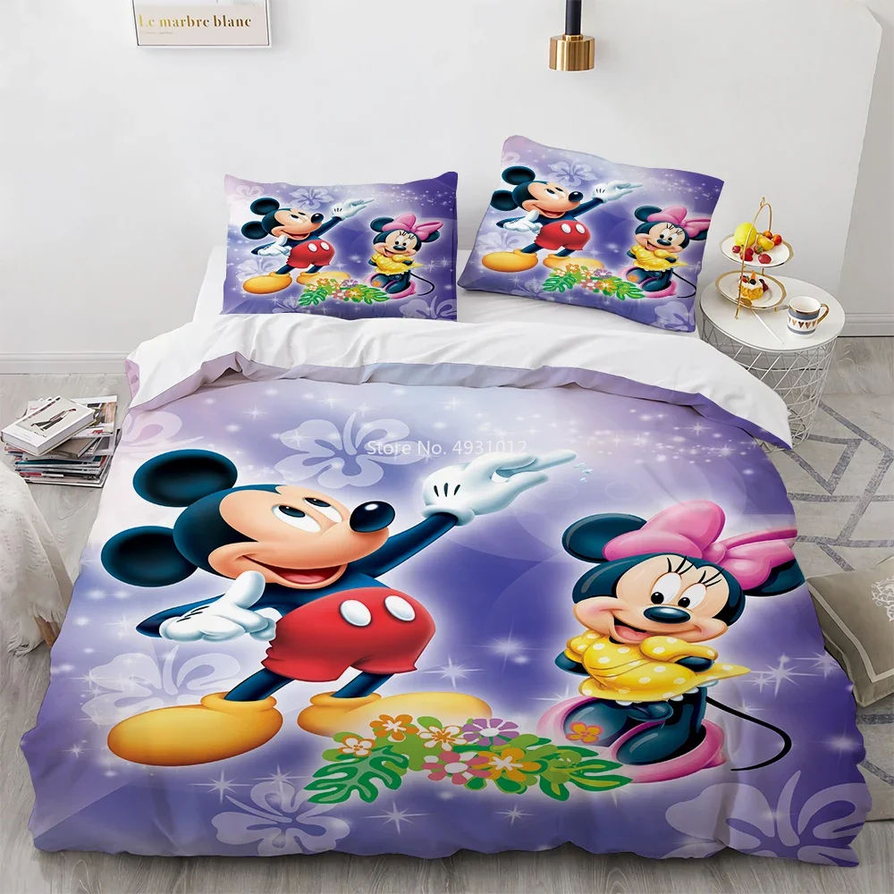 Cartoon Mickey Minnie Mouse 3D Duvet Cover Set Twin Bedroom Decor for Children Kids Boy Girl Queen King Size Bedding Set