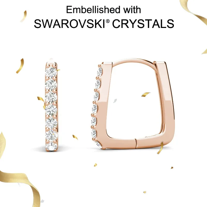 

Daisini 925 Sterling Silver Geometric Hoop Earrings Women Jewelry 18k White Gold Plated with Swarovski Crystals Timeless Style