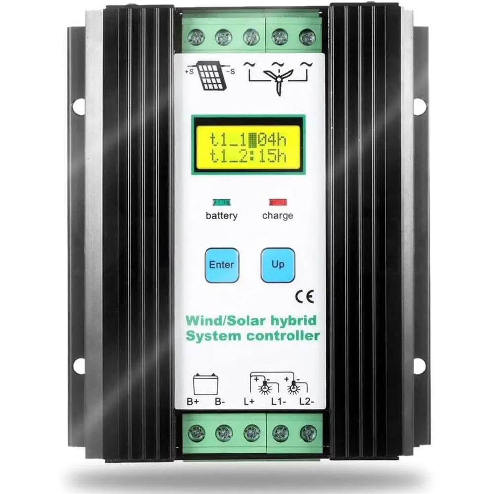 1000W 12V/24V Wind-Solar Hybrid Charge Controller, 600W Wind & 400W Solar PWM Charging, Digital LCD Display