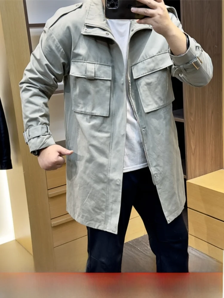 

Sle Men's Casual Commuter Autumn Coat with Large kets Trendy Personali Windbreaker Versatile Loose Fit Coat