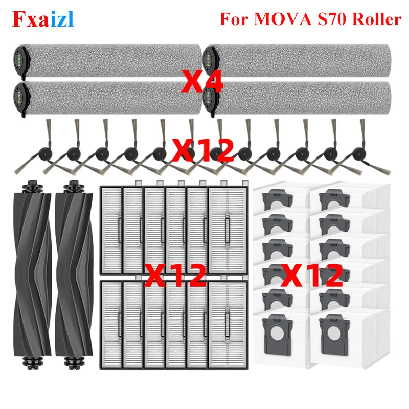 Accesorios para (MOVA S70 Roller / S70 Pro Roller / S70 Ultra Roller) Repuestos: Cepillo principal, cepillo lateral, fregona, filtro, bolsa de polvo