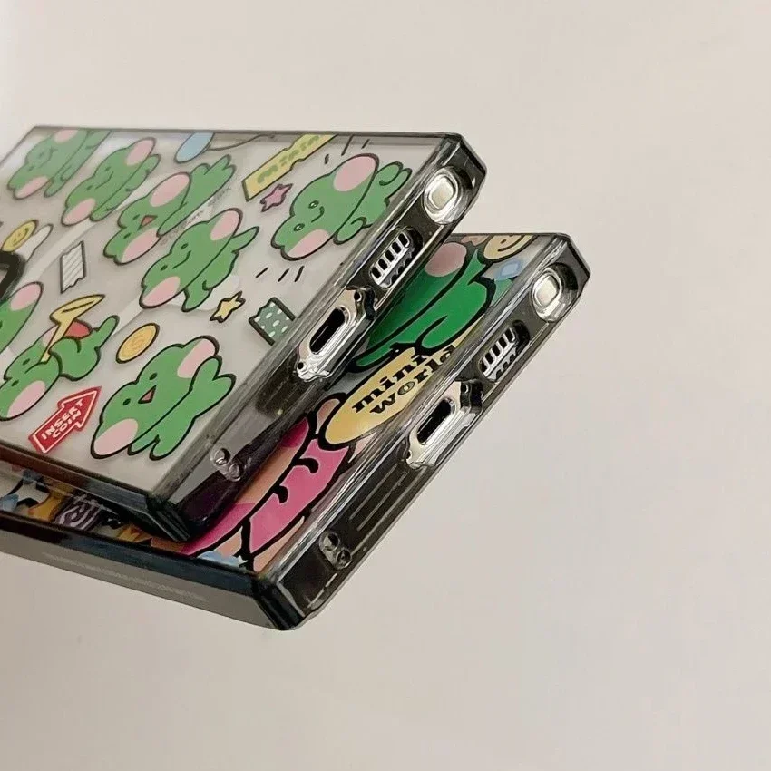 Магнитный акриловый магнитный чехол для телефона с черной рамкой в виде лягушки для Samsung Galaxy S25 + Plus S24 S23 Ultra S25U, защитный чехол