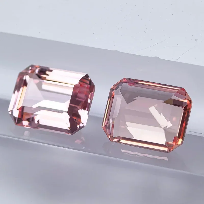 Lab Grown Sapphire Sunrise Pink Color Emerald Cut Gemstone For Charms DIY Ring Necklace Materials Selectable AGL Certificate