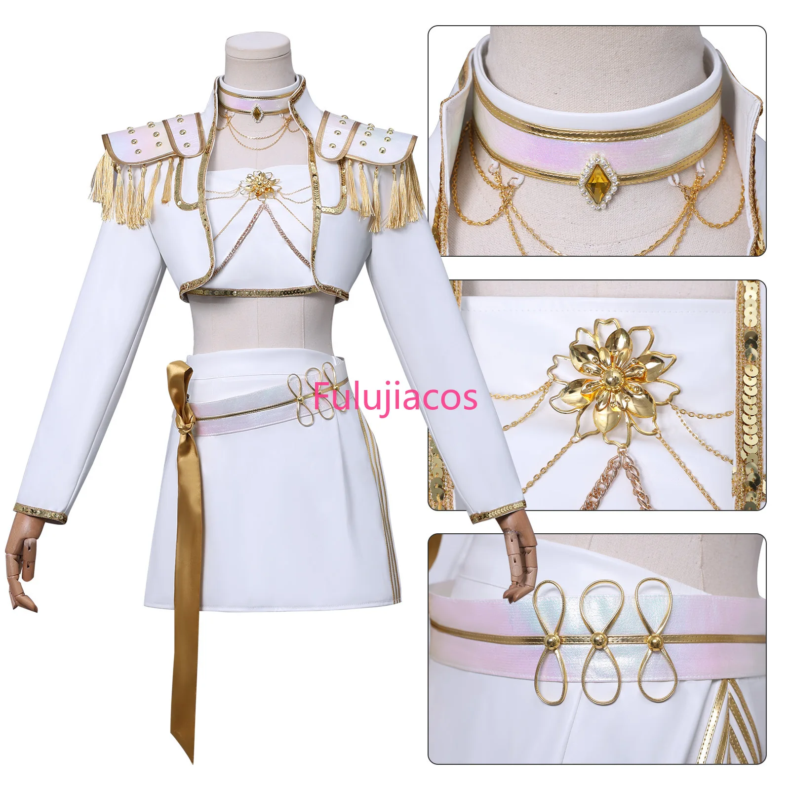 

Fulujiacos In Stock Zoey Mira Rumi White Stage Group Suit Uniform Cosplay Costume Hunters Set K Pop Wig Not Styled Halloween