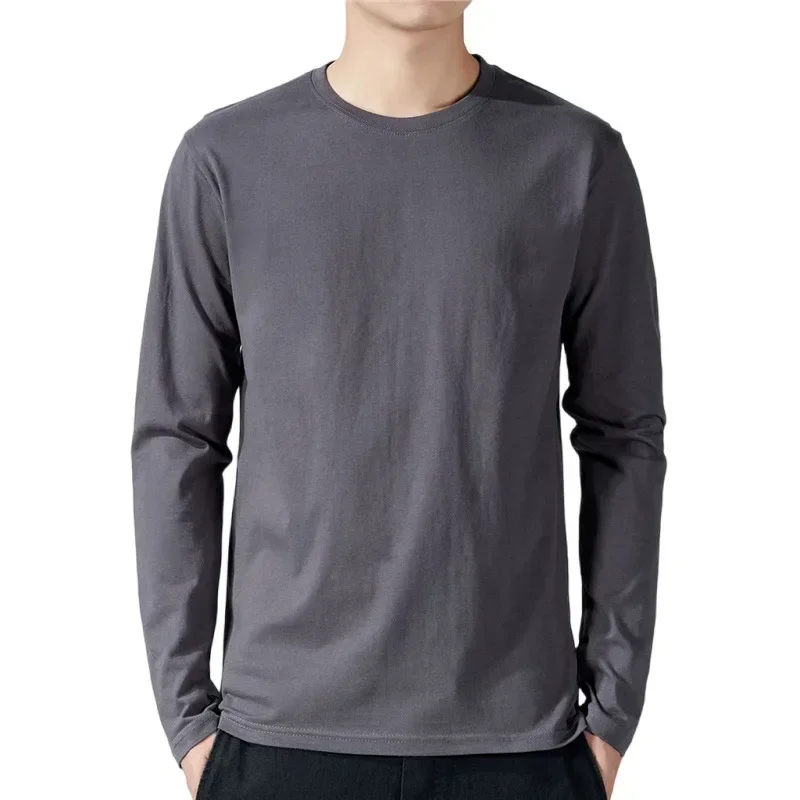 T Shirt for Men Cotton Long Sleeve T-shirts Solid Color Men's Clothing Full Length Sleeve for Spring and Autumn Undershirts