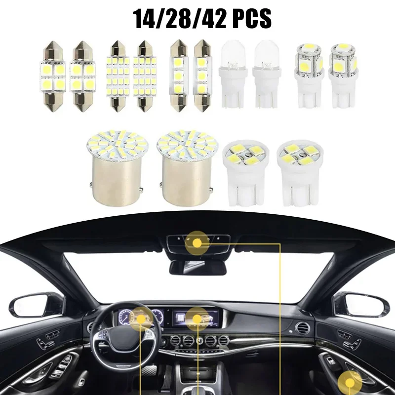 14/28/42PCS 6500K 12V Car Interior LED Dome Lights White Door Lamp Glove Box Light Auto Interior Reading Dome Lamp Trunk Light