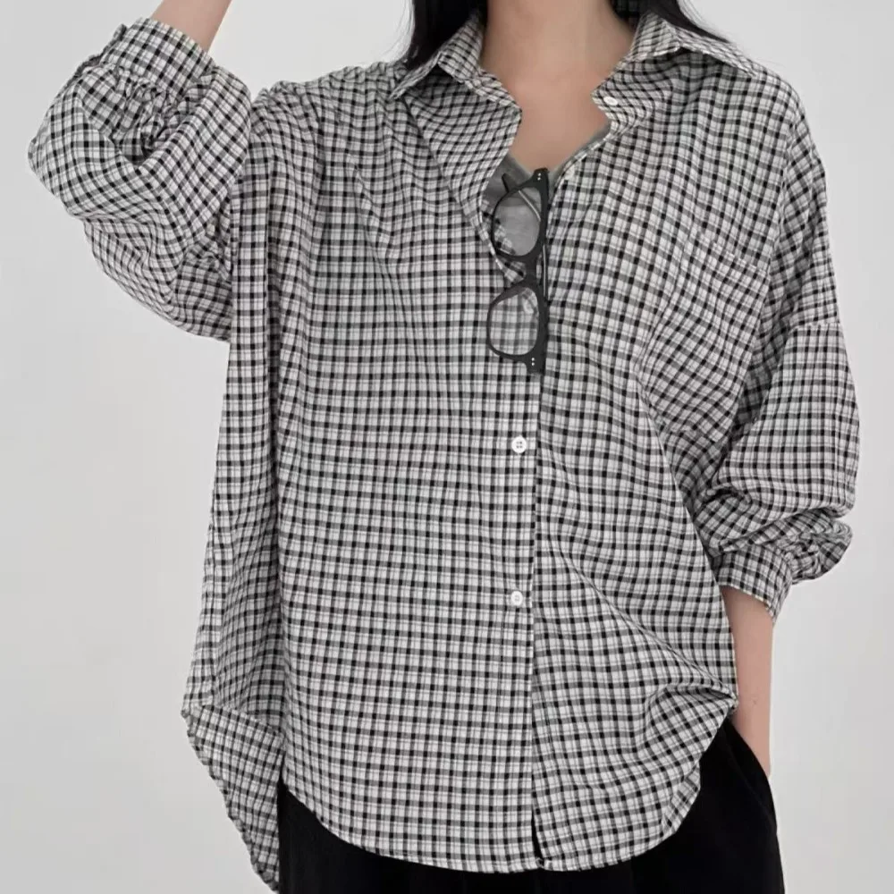 SuperAen Korean Style Oversized Long-sleeved Plaid Shirt Spring Fashion Loose Comfortable Sun Protection Shirts