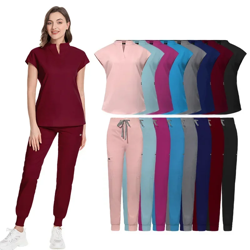 Hospital Medical Uniforms Doctor Nurse Accessories Women Casual Short Sleeve Jogger Suits Dental Lab Pharmacy Workwear Tops Pant