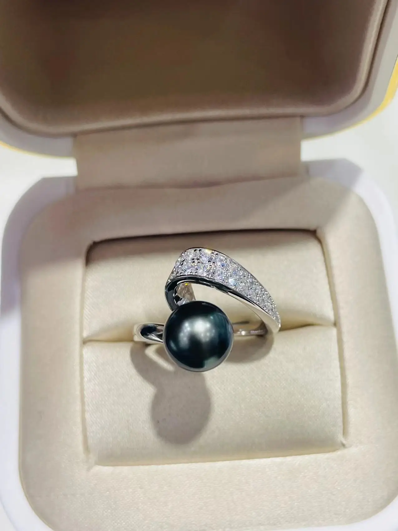 

New product/AAAA6-7 mm natural pearl micro inlaid zircon concave convex mouth ring 925 silver