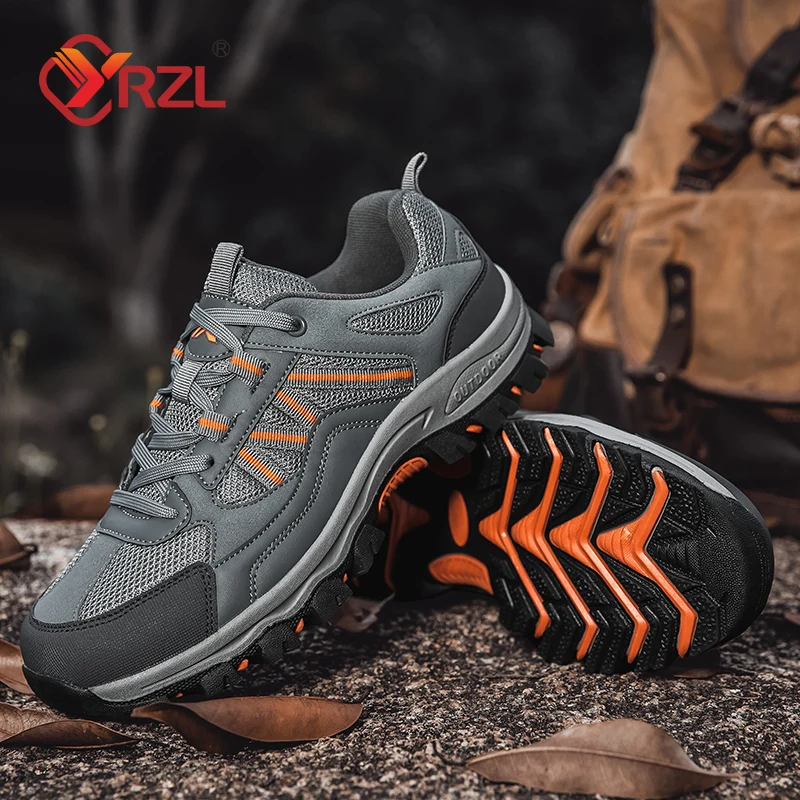 YRZL Men Trail Running Shoes Outdoor Hiking Shoes Anti Slip Comfortable Walking Shoes Lightweight Trekking Boots for Men Travel