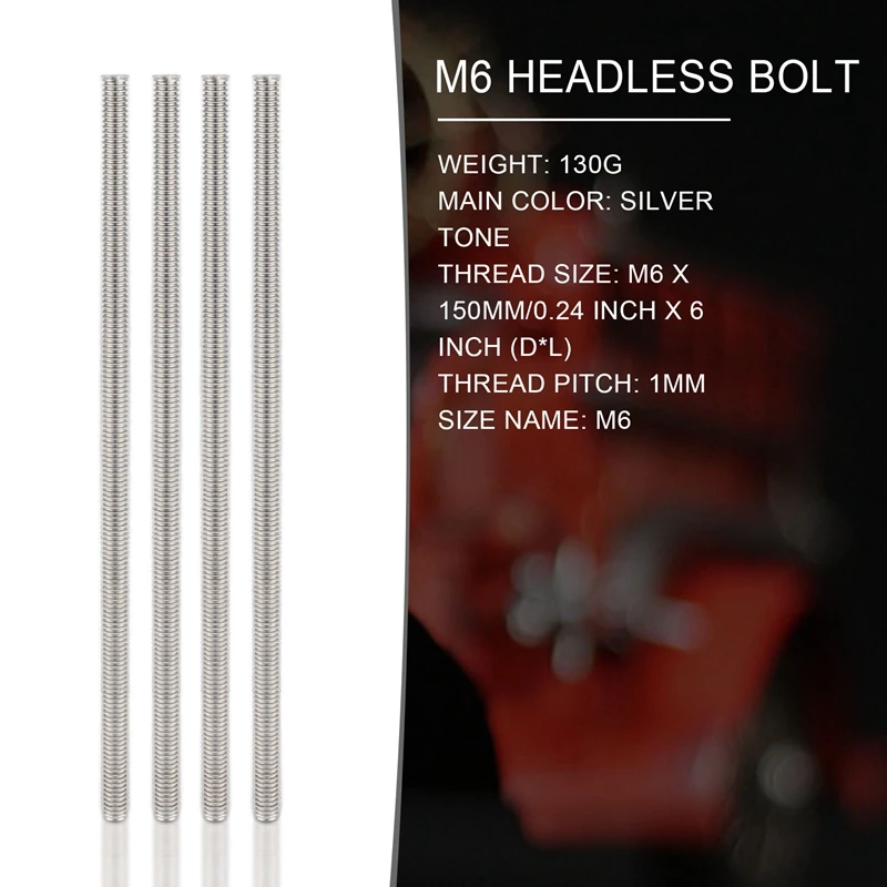 M6 X 150Mm 304 Stainless Steel Fully Threaded Rod Bar Studs Hardware 5 Pcs