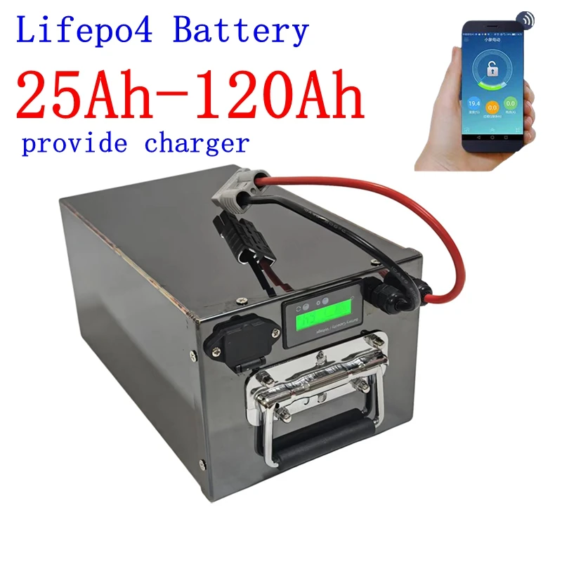 

100Ah 60V 120Ah lifepo4 Lithium battery with Bluetooth APP BMS for Scooter boat inverter motorcycle + charger