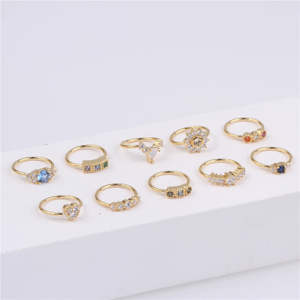 20 PCS Colored Crystal Zircon Nose Rings for Women Girl Nose Piercing Bendable Nostril 18K Gold Plated Nose Hoop Rings Ear