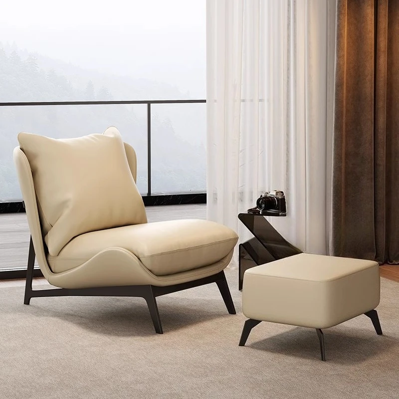

Cream French Single Sofa Light Luxury Modern Tiger Chair Bedroom Balcony Office Living Room Chairs Leisure Rest With Foot Pedals