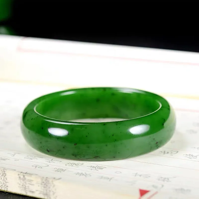 Hotan Jade Spinach Green Jasper Bracelet, Round and Thin Jadeite Bangle