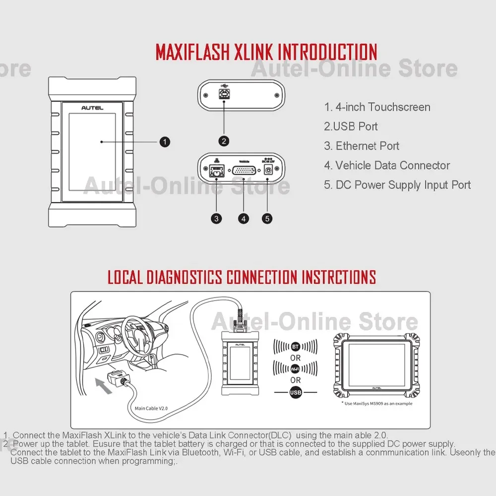 Autel MaxiFlash XLink J2534 Tool Remote Expert ECU Programming Device Work with PC, Mobile Phone and  Ultra, MS919, MS909