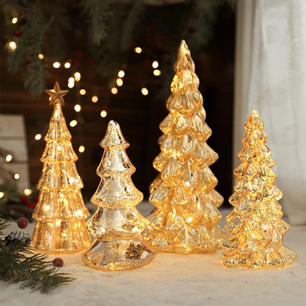 

Glowing Glass Christmas Tree Ornaments Home Luminous Desktop Decoration Led Night Light Party Xmas Decorations Festival Goods