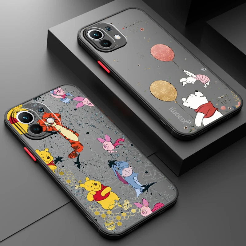 Winnie The Pooh Friends For Xiaomi Mi 13 12 12S 12T 12X 11 11T 10 9T Lite Pro Ultra Frosted Translucent Hard Phone Case Fundas