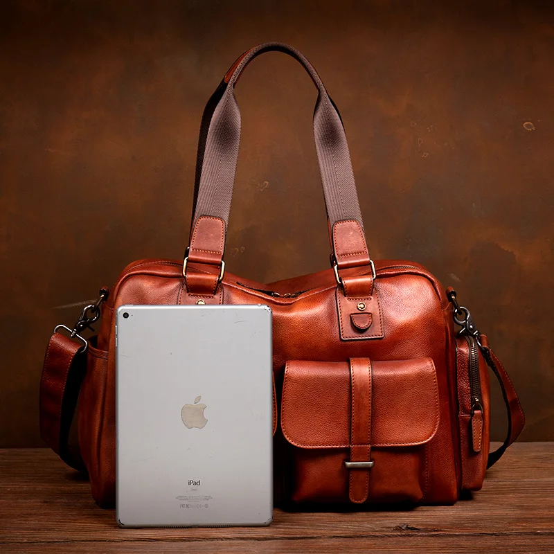 New Men's Travel Baotou Layered Leather Large Capacity Business Travel Bag Genuine Leather Handbag Shoulder Bag
