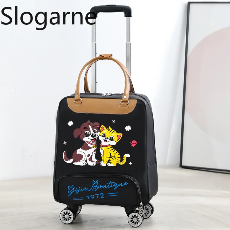 Fashion Cartoon Travel Duffels Trolley Travel Bag Universal 4 Wheels Luggage Bag Women Trolly Handbag Suitcase Oxford Wheel Bag