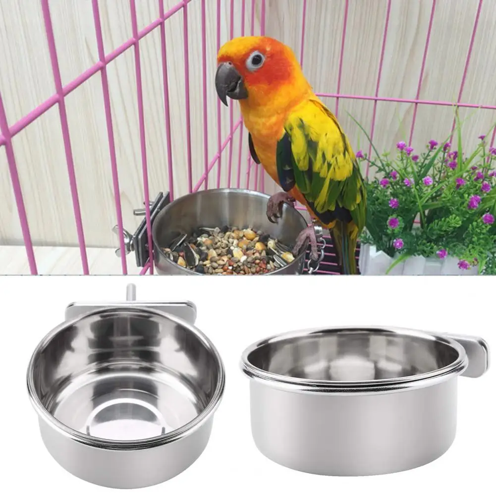 Cage Mounted Bird Bowl Stainless Steel Hanging Parrot Feeding Cup with Clips Anti-turnover Pet for Birds for Parakeets for Birds