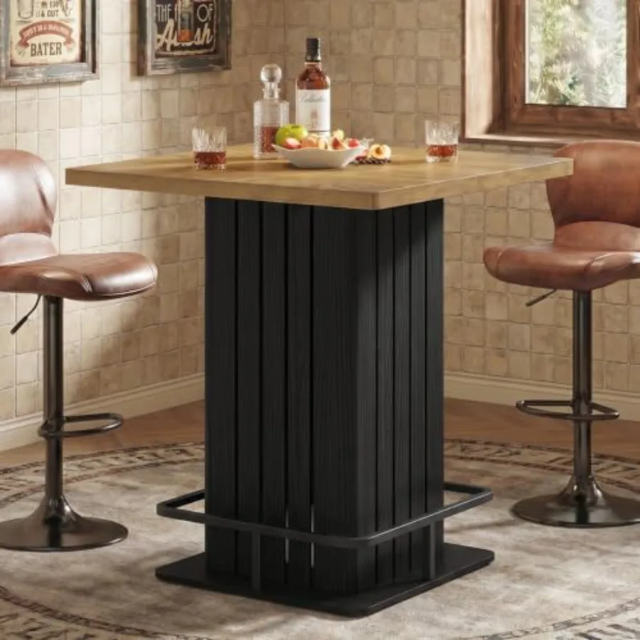 Square Bar Table for commercial bars, powder-coated steel, matte black, durable footrest and scratch-resistant surface