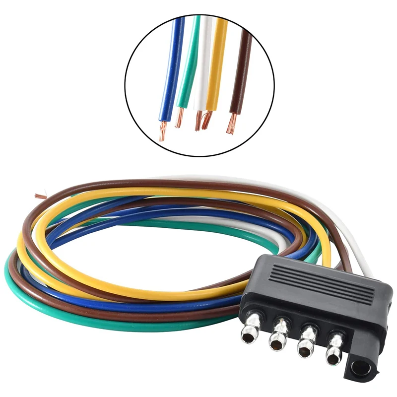 5 Way Flat Trailer Wiring Harness Plug With 36 Inch Wire Lead Trailer End Durable 5 Pin Male Connector Trailer Wiring